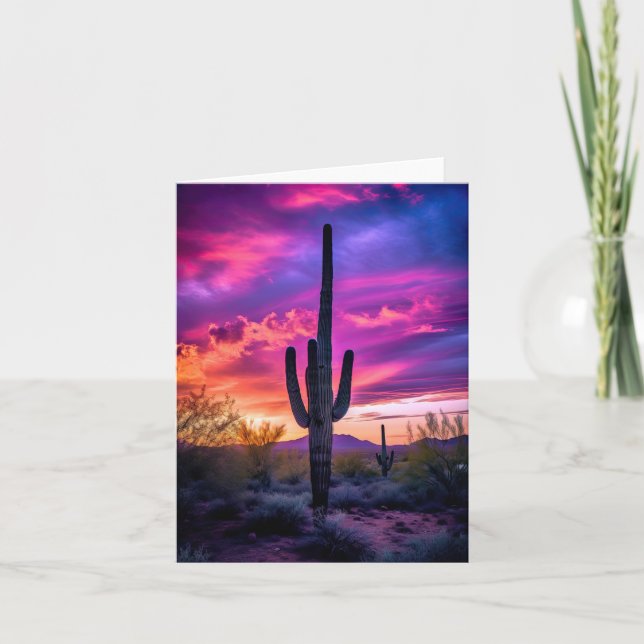 Arizona Saguaro Cactus Southwest Desert Sunset Kort (Framsida)