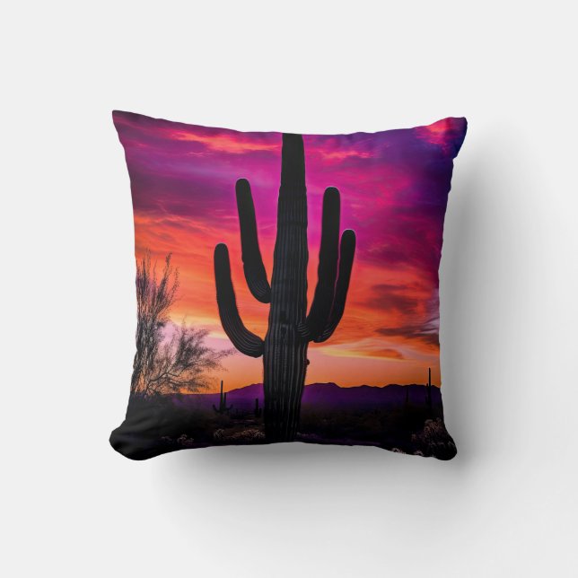 Arizona Saguaro Cactus Southwest Desert Sunset Kudde (Framsida)