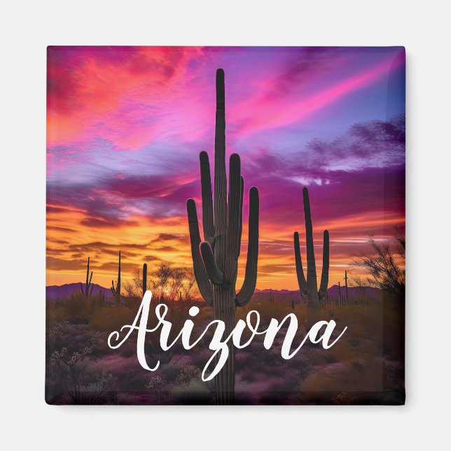 Arizona Saguaro Cactus Southwest Desert Sunset Magnet (Framsidan)