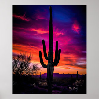 Arizona Saguaro Cactus Southwest Desert Sunset Poster