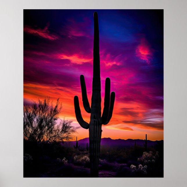 Arizona Saguaro Cactus Southwest Desert Sunset Poster (Framsidan)