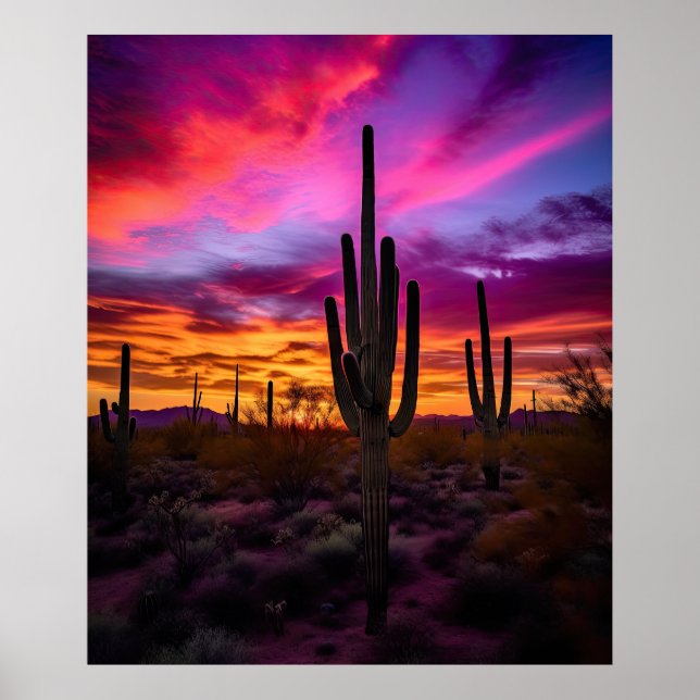 Arizona Saguaro Cactus Southwest Desert Sunset Poster (Framsidan)