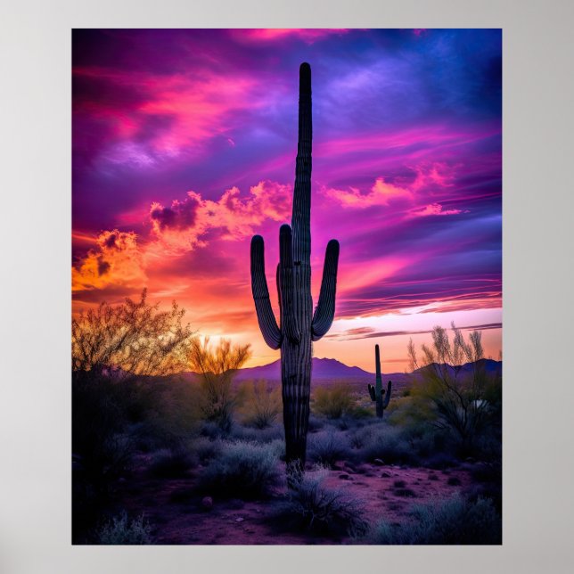 Arizona Saguaro Cactus Southwest Desert Sunset Poster (Framsidan)
