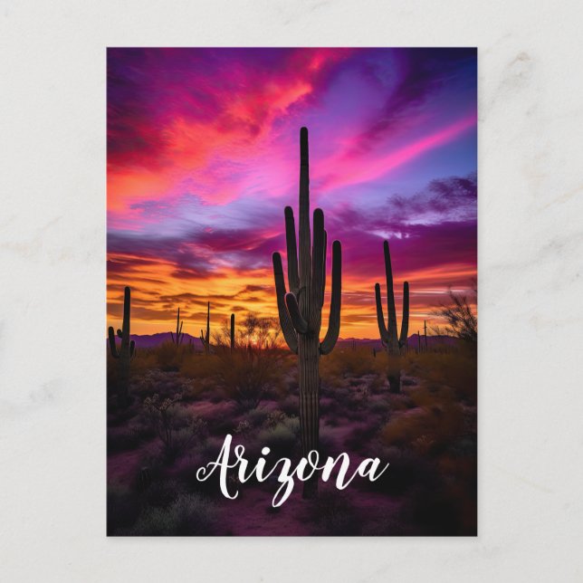 Arizona Saguaro Cactus Southwest Desert Sunset Vykort (Framsida)