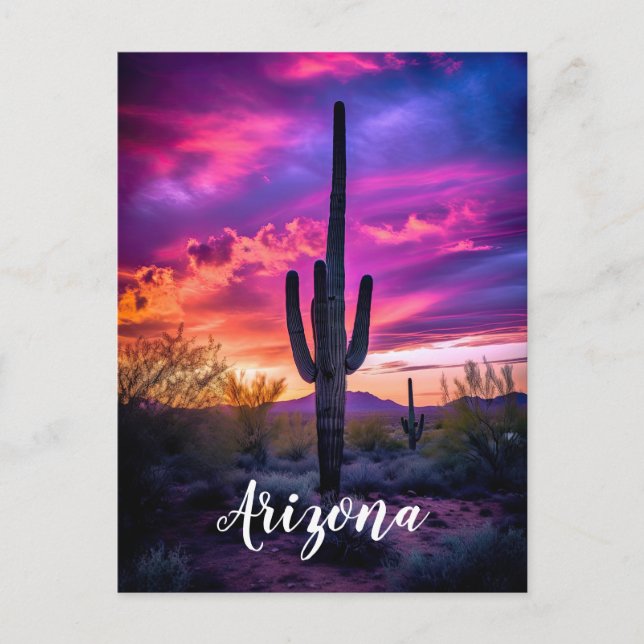 Arizona Saguaro Cactus Southwest Desert Sunset Vykort (Framsida)
