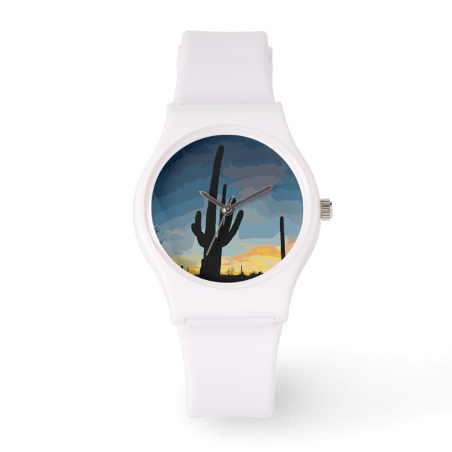 Arizona Saguaro Cactus Southwest Sunset Armbandsur (Framsida)