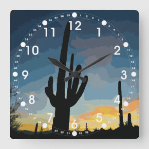 Arizona Saguaro Cactus Southwest Sunset Fyrkantig Klocka