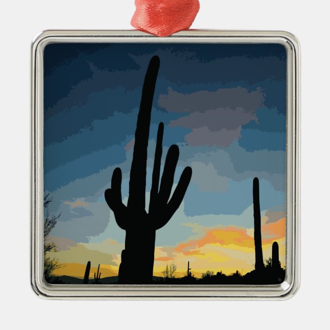 Arizona Saguaro Cactus Southwest Sunset Julgransprydnad Metall (Framsidan)