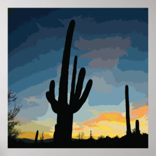 Arizona Saguaro Cactus Southwest Sunset Poster