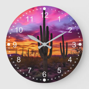 Arizona Saguaro Cactus Southwest Sunset Stor Klocka