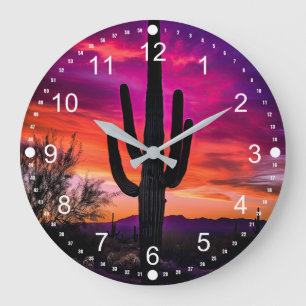 Arizona Saguaro Cactus Southwest Sunset Stor Klocka