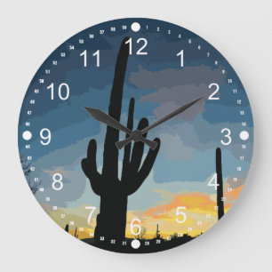 Arizona Saguaro Cactus Southwest Sunset Stor Klocka