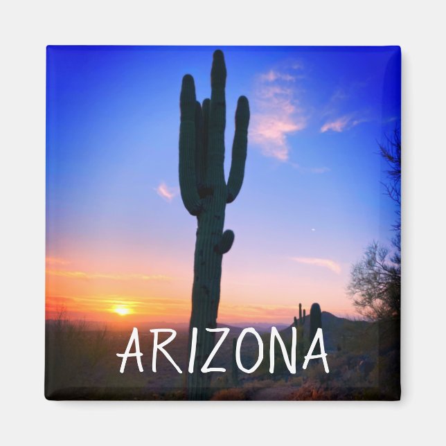 Arizona Saguaro Cactus Sunset Souvenir Travel Magnet (Framsidan)