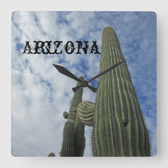 Arizona Saguaro Cactus Tall Desert Plant Southwest Fyrkantig Klocka (Framsida)
