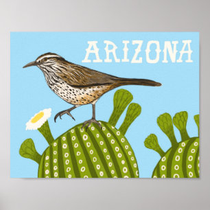 Arizona Saguaro Cactus Wren Cute Bird Nature Poster