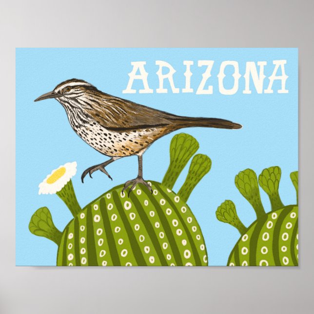 Arizona Saguaro Cactus Wren Cute Bird Nature Poster (Framsidan)