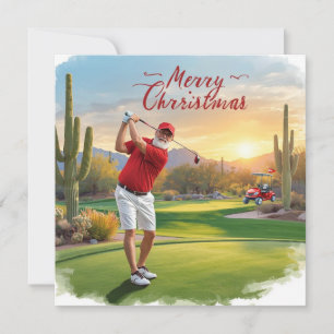 Arizona Santa Golfare på Desert Green Holiday Card Julkort