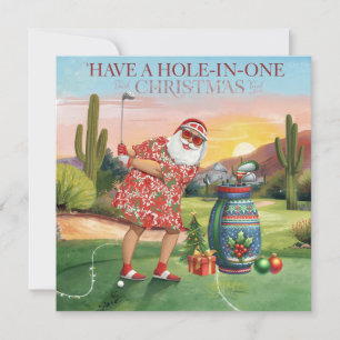 Arizona Santa Golfare på Desert Green Holiday Card Julkort
