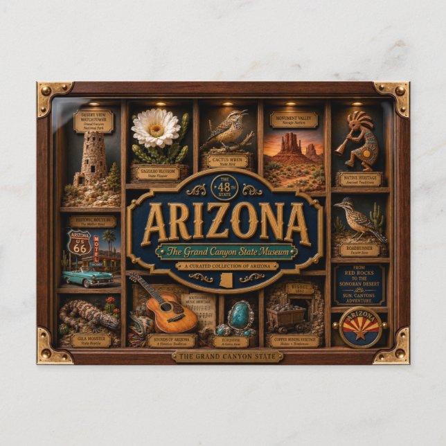 Arizona Shadow Box 3D Figurin Delstat Vykort (Framsida)