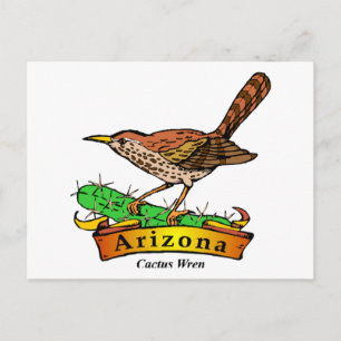 Arizona St. Flower Cactus Wren Vykort