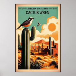 Arizona State Bird - Cactus Wren Vintage Poster