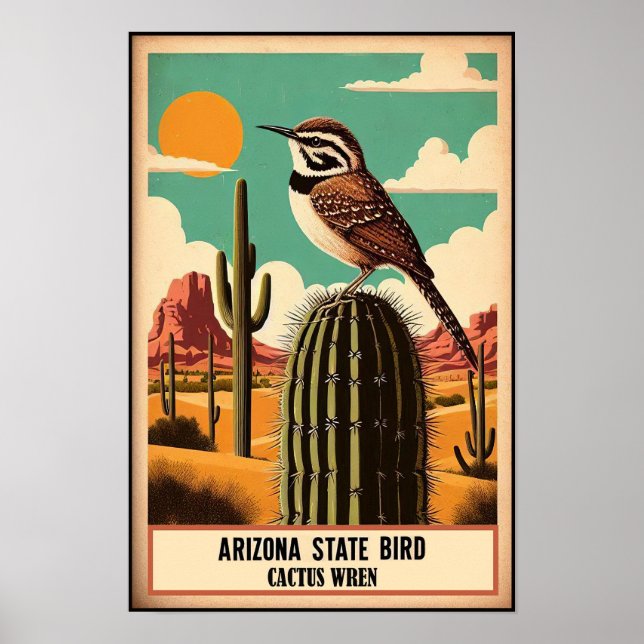 Arizona State Bird - Cactus Wren Vintage Poster (Framsidan)