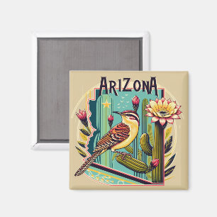 Arizona State Flower och Bird Cactus Wren Magnet