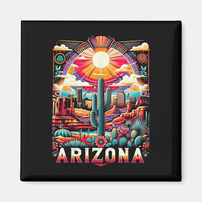 Arizona State Shirt Az Retro Desert Cactus Family Magnet (Framsidan)