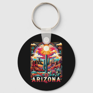 Arizona State Shirt Az Retro Desert Cactus Family Nyckelring