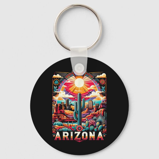 Arizona State Shirt Az Retro Desert Cactus Family Nyckelring (Framsida)