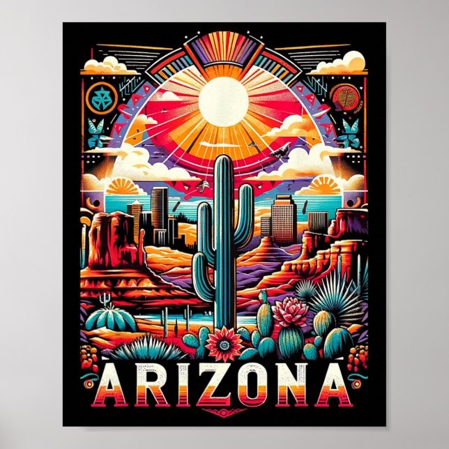 Arizona State Shirt Az Retro Desert Cactus Family Poster (Framsidan)