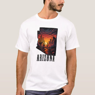 Arizona State Tatto Stil Desert Sunset $ Cactus T Shirt
