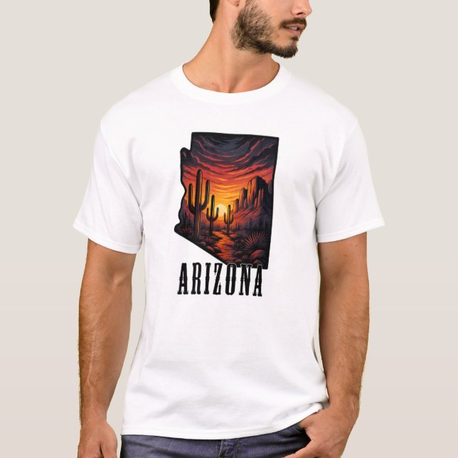 Arizona State Tatto Stil Desert Sunset $ Cactus T Shirt (Framsida)