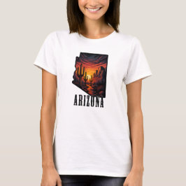 Arizona State Tatto Stil Desert Sunset $ Cactus T Shirt