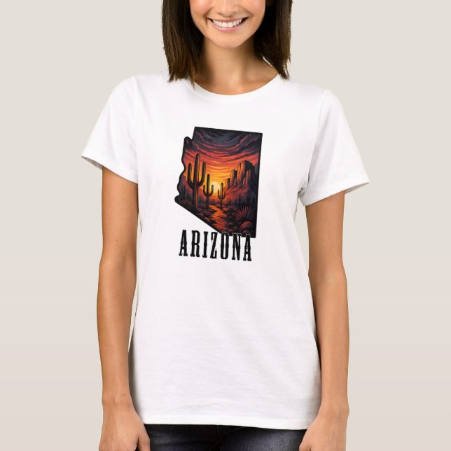 Arizona State Tatto Stil Desert Sunset $ Cactus T Shirt (Framsida)