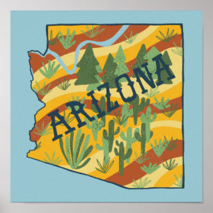 Arizona-staten Illustrated Karta Poster