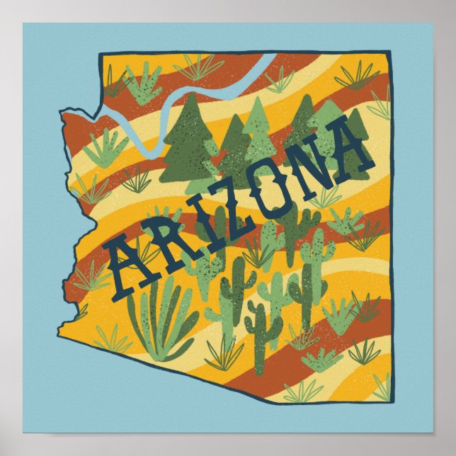 Arizona-staten Illustrated Karta Poster (Framsidan)