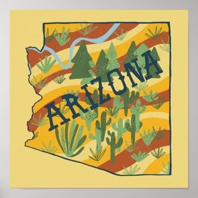 Arizona-staten Illustrated Karta Poster (Framsidan)