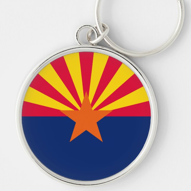Arizona Statlig flagga Design Rund Silverfärgad Nyckelring (Framsidan)