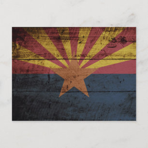 Arizona Statlig flagga på gammal trägrain Vykort