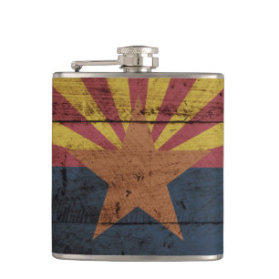 Arizona statlig flagga på gammalt Wood korn Fickplunta