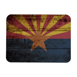 Arizona statlig flagga på gammalt Wood korn Magnet