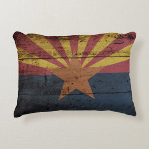 Arizona statlig flagga på gammalt Wood korn Prydnadskudde
