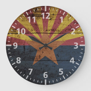 Arizona statlig flagga på gammalt Wood korn Stor Klocka