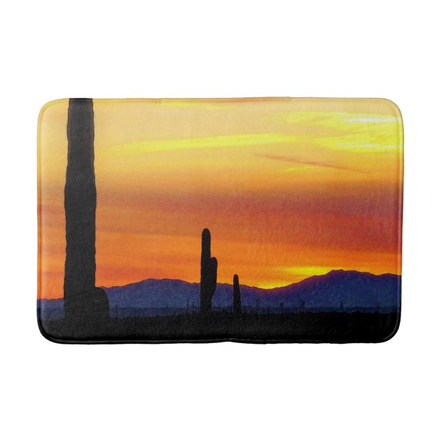 Arizona Sunset / Bright Orange / Cactus Silhouette Badrumsmatta (Framsidan)
