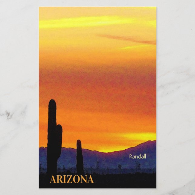 Arizona Sunset / Bright Orange / Saguaro Cactus Brevpapper (Framsida)