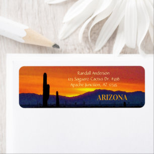 Arizona Sunset / Bright Orange / Saguaro Cactus Returadress Etikett