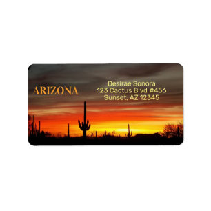 Arizona Sunset / Saguaro Cactus / Orange & Gult Adressetikett