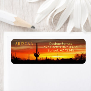 Arizona Sunset / Saguaro Cactus / Orange & Gult Returadress Etikett
