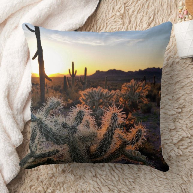 Arizona Sunset Sonoran Desert with Saguaro Cactus Kudde (Filt)
